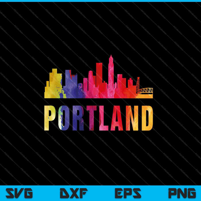 Portland Watercolor Skyline Home State Souvenir SVG PNG Cutting Printable Files
