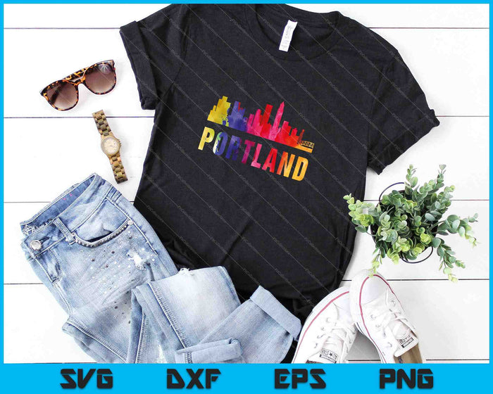 Portland Watercolor Skyline Home State Souvenir SVG PNG Cutting Printable Files