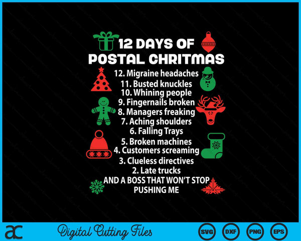 Postal worker 12 days of Christmas SVG cut file