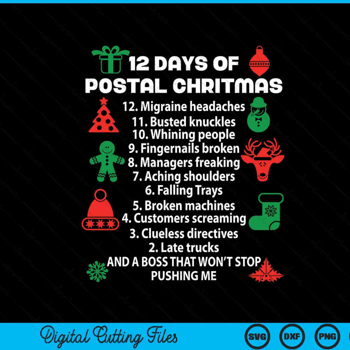 Postal worker 12 days of Christmas SVG cut file