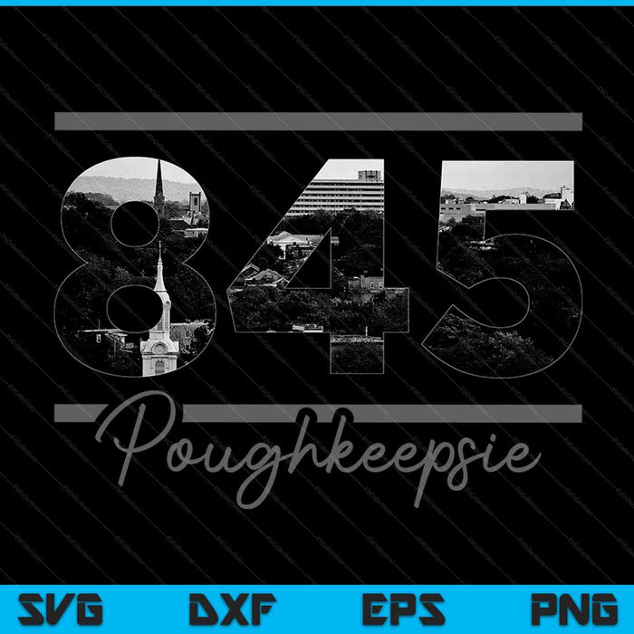 Poughkeepsie 845 Código de área Skyline Estado de Nueva York Vintage SVG PNG Cortar archivos imprimibles