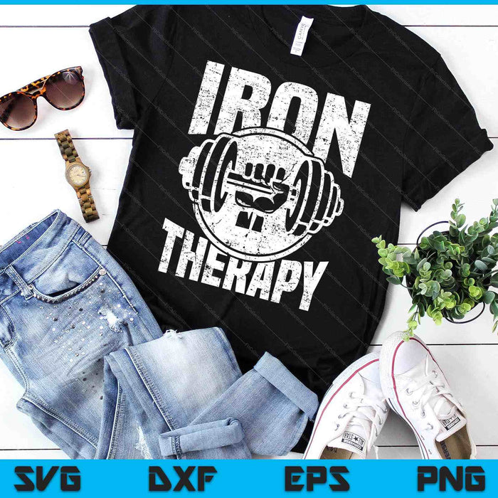 Powerlifting Strongman Tshirt Iron Is My Therapy Tee SVG PNG Digital Cutting Files