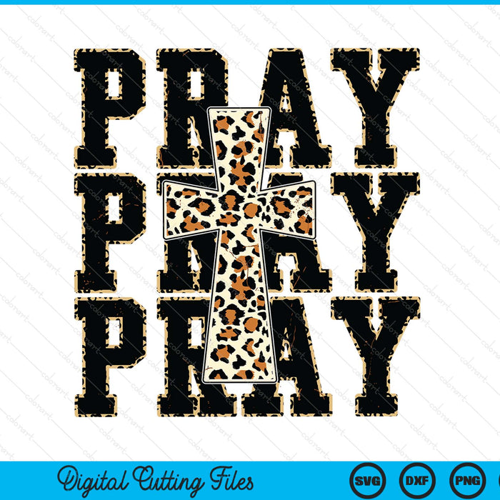 Leopard Print Pray Cross Christian SVG PNG Digital Printable Files