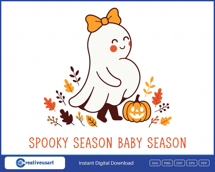Pregnant Halloween with a smiling ghost and a hand on the belly SVG printed on a white t-shirt