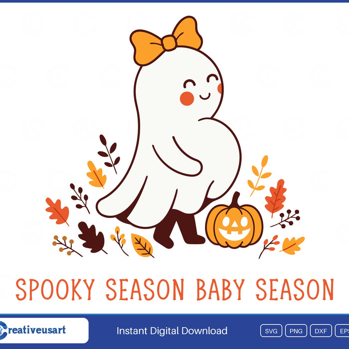 Pregnant Halloween with a smiling ghost and a hand on the belly SVG printed on a white t-shirt