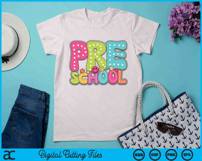 Preschool Groovy Happy First Day Of School Bright Dots SVG PNG Digital Cutting Files