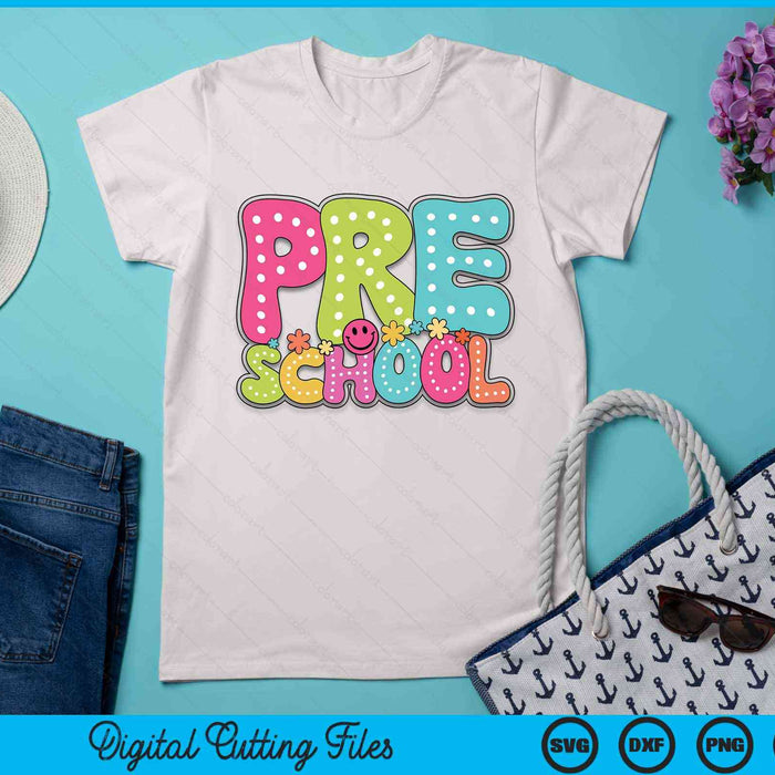 Preschool Groovy Happy First Day Of School Bright Dots SVG PNG Digital Cutting Files