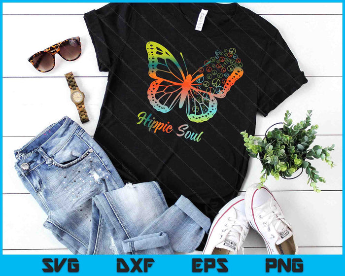 Pretty Hippie Soul Butterfly With Peace Signs Hippie SVG PNG Digital Cutting Files