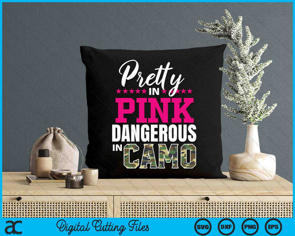 Pretty In Pink Dangerous In Camo Hunting Girl SVG PNG Digital Cutting Files