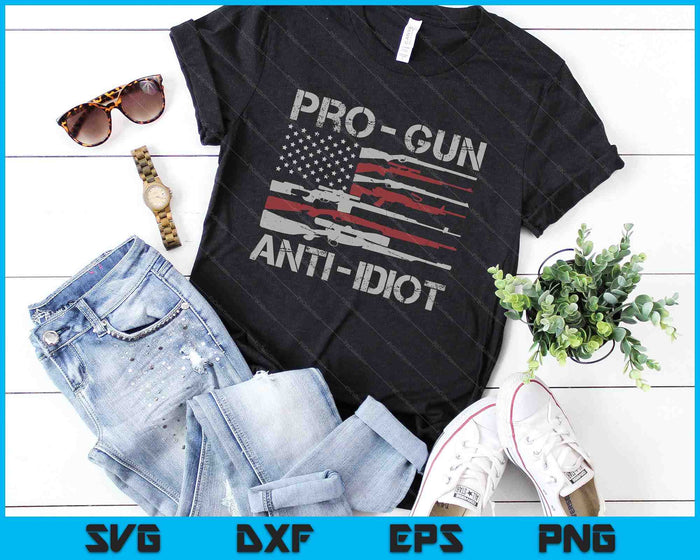 Pro Gun Anti Idiot Vintage USA Flag SVG PNG Digital Cutting Files