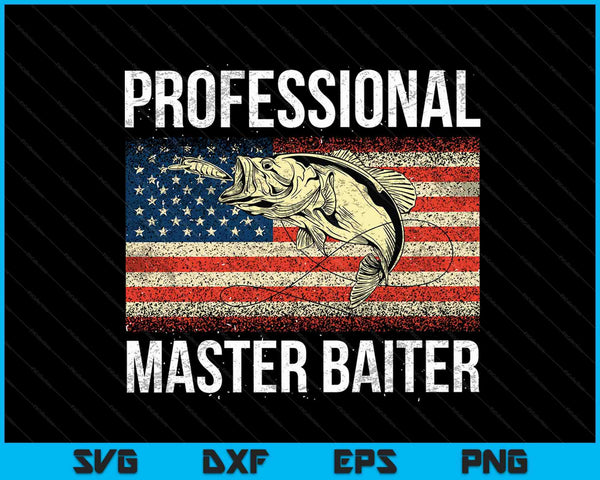 Professional Master Baiter Retro American Flag Funny Fishing SVG PNG Cutting Printable Files