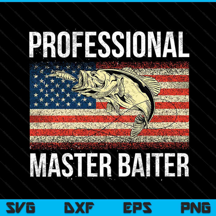 Professional Master Baiter Retro American Flag Funny Fishing SVG PNG Cutting Printable Files