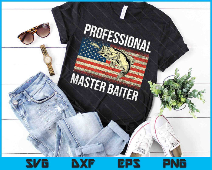 Profesional Maestro Baiter Retro Bandera Americana Pesca Divertida SVG PNG Cortar Archivos Imprimibles