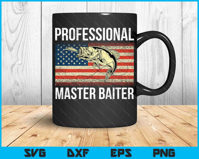 Professional Master Baiter Retro American Flag Funny Fishing SVG PNG Cutting Printable Files