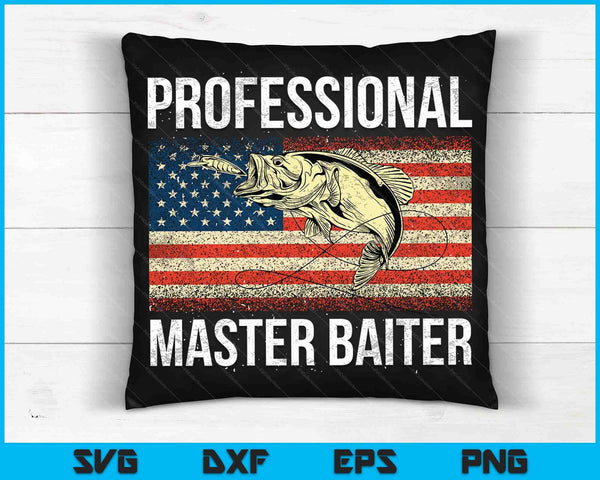 Profesional Maestro Baiter Retro Bandera Americana Pesca Divertida SVG PNG Cortar Archivos Imprimibles