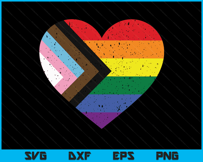 Progress Pride Flag Rainbow Heart Vintage Retro Love LGBTQ SVG PNG Digital Cutting Files