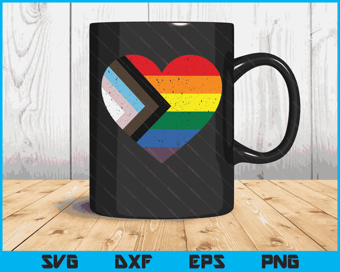 Progress Pride Flag Rainbow Heart Vintage Retro Love LGBTQ SVG PNG Digital Cutting Files