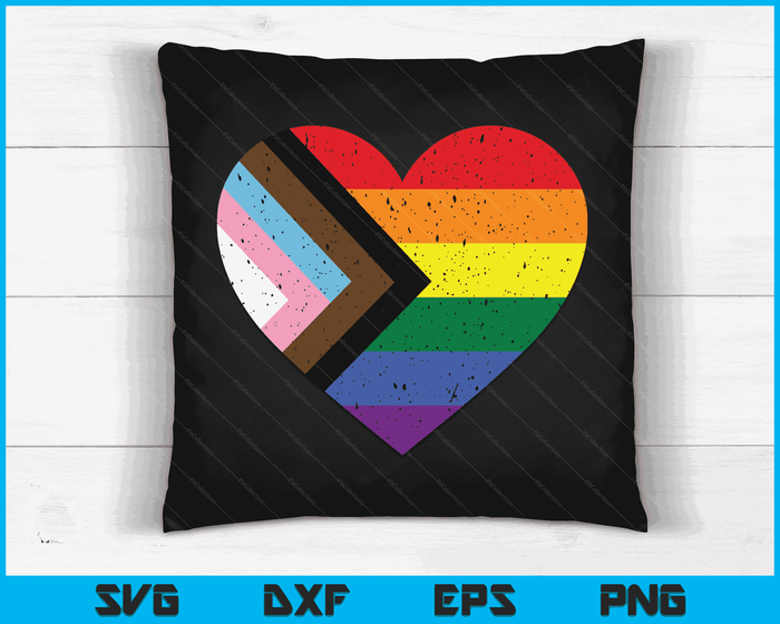 Progress Pride Flag Rainbow Heart Vintage Retro Love LGBTQ SVG PNG Digital Cutting Files