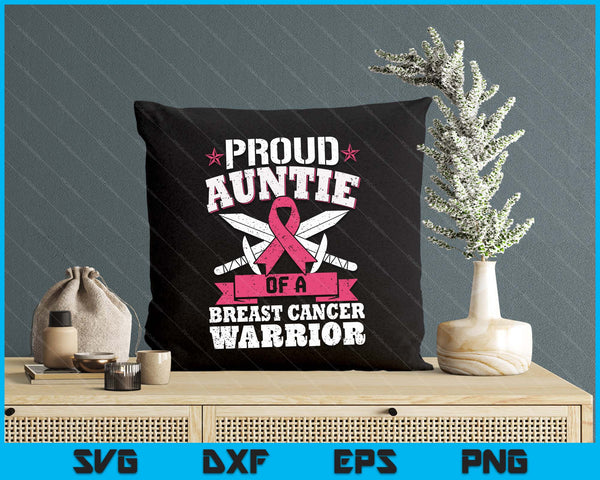 Proud Auntie Of Breast Cancer Warrior Pink Awareness Ribbon SVG PNG Digital Cutting Files