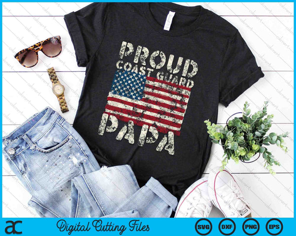 Proud Coast Guard Papa USCG Distressed US American Flag SVG PNG Digital Cutting Files