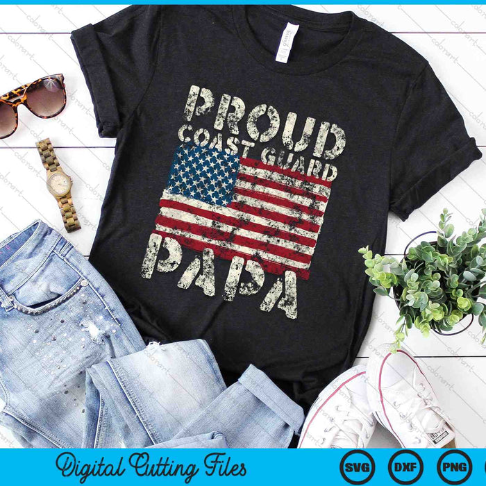 Proud Coast Guard Papa USCG Distressed US American Flag SVG PNG Digital Cutting Files