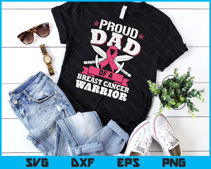 Proud Dad Of Breast Cancer Warrior Pink Awareness Ribbon SVG PNG Digital Cutting Files