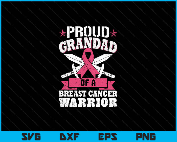 Proud Grandad Of Breast Cancer Warrior Pink Awareness Ribbon SVG PNG Digital Cutting Files