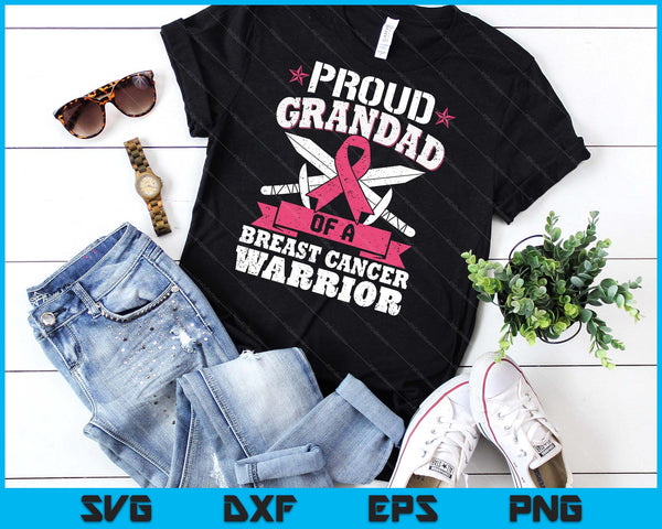 Proud Grandad Of Breast Cancer Warrior Pink Awareness Ribbon SVG PNG Digital Cutting Files