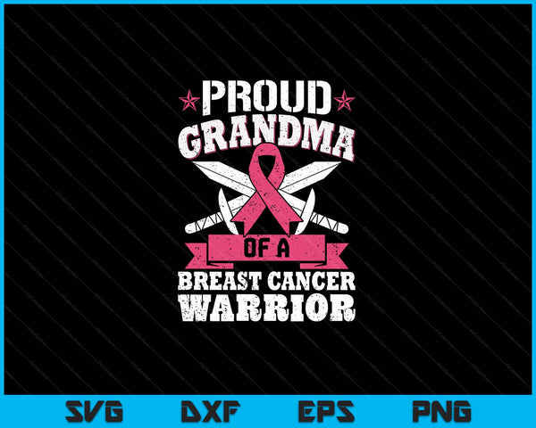 Proud grandma of breast cancer warrior pink awareness ribbon SVG cut file