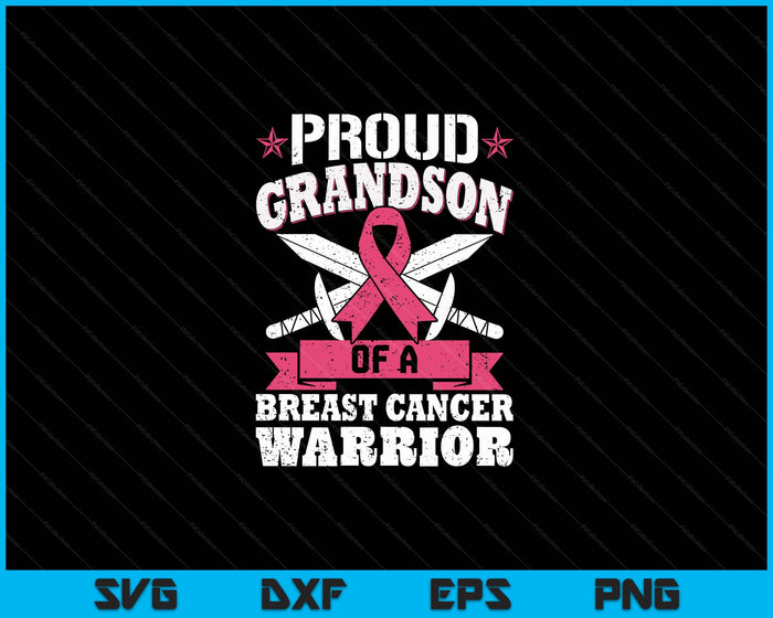 Proud Grandson Of Breast Cancer Warrior Pink Awareness Ribbon SVG PNG Digital Cutting Files