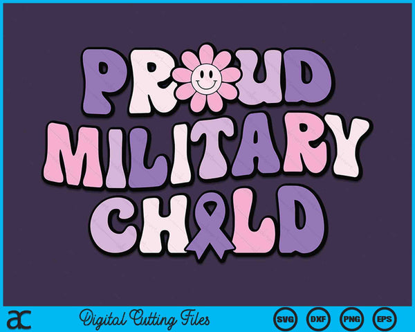 Proud Military Child Groovy Purple Up for Military Kids SVG PNG Digital Cutting Files