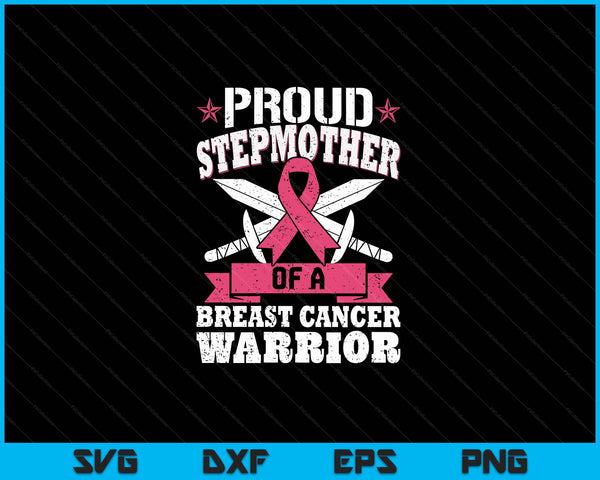Proud stepmother of breast cancer warrior pink awareness ribbon SVG cut file
