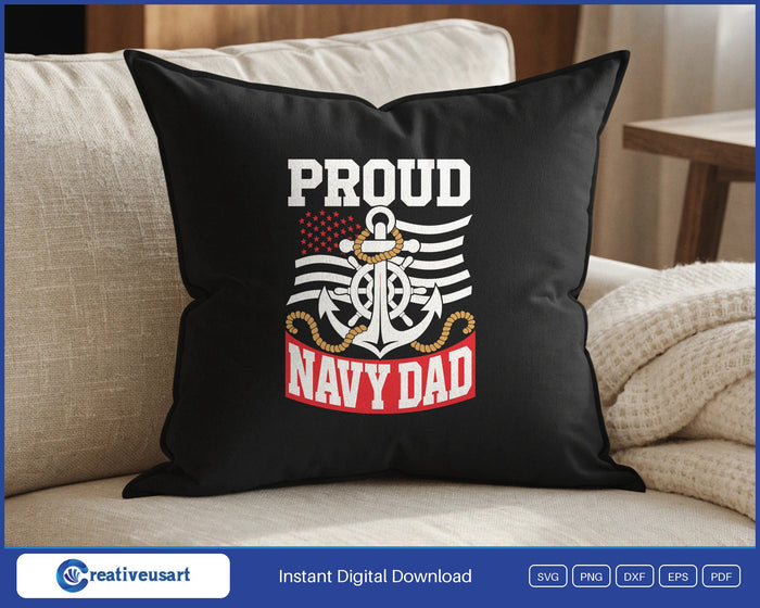 Proud Navy Dad design on a black throw pillow