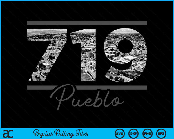 Pueblo 719 Netnummer Skyline Californië Vintage SVG PNG digitale snijbestanden