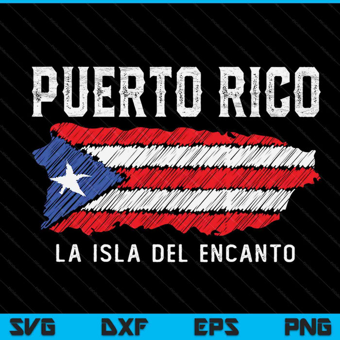 Puerto Rico la isla del encanto with a brushed flag, SVG cut file