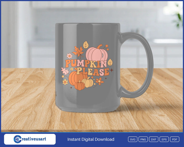 Pumpkin Please pile of pumpkins SVG design on a black coffee mug