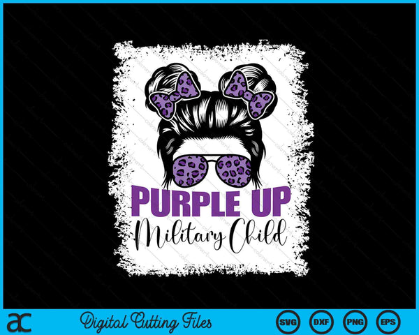 Purple Up For Military Kids Messy Bun Military Child Month SVG PNG Digital Cutting Files