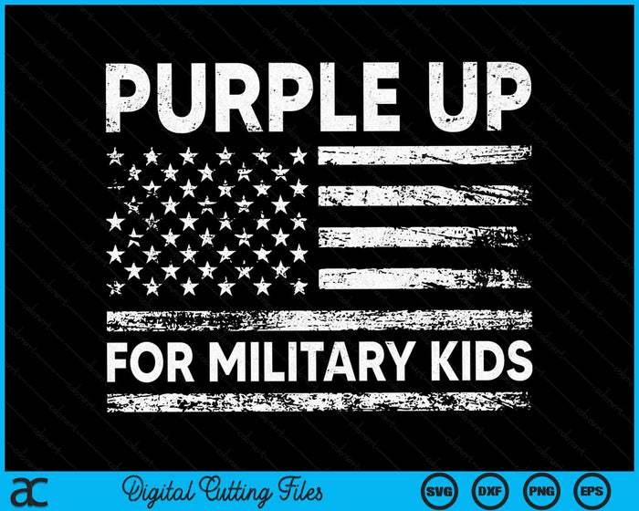 Paars omhoog voor militaire kinderen militaire kind maand USA vlag SVG PNG digitale snijbestanden