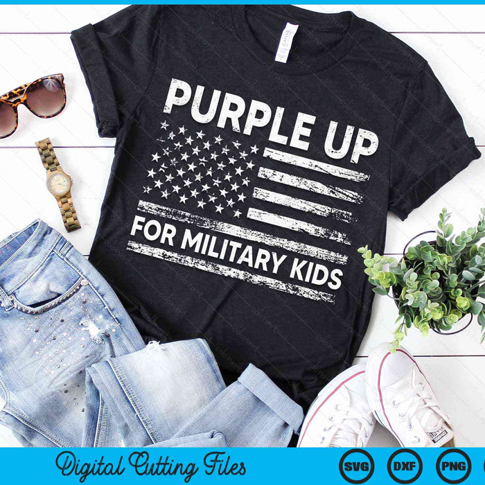 Paars omhoog voor militaire kinderen militaire kind maand USA vlag SVG PNG digitale snijbestanden