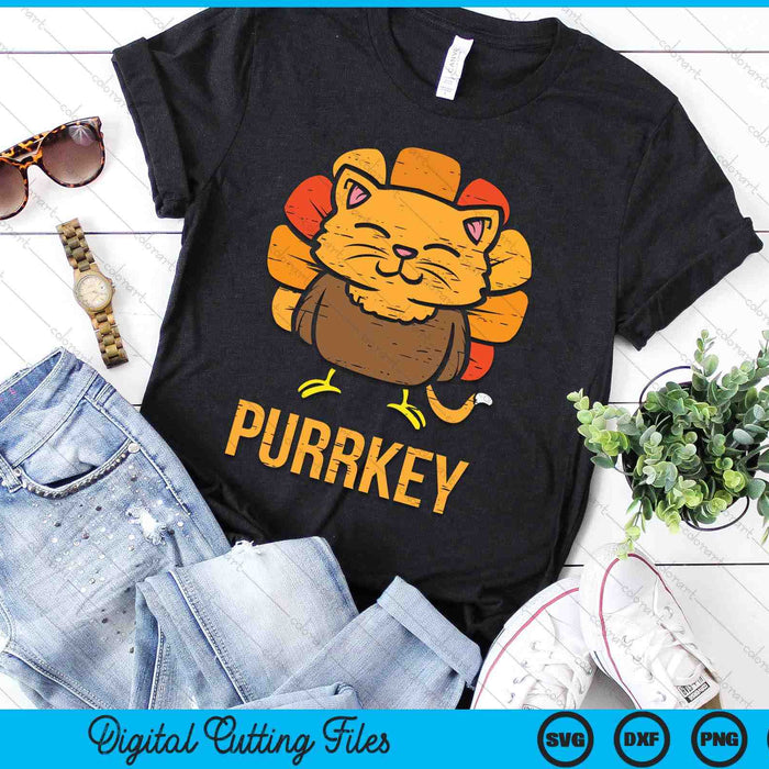 Purrkey Turkey Cat Kitten Funny Thanksgiving Cat Owner Lover SVG PNG Digital Printable Files