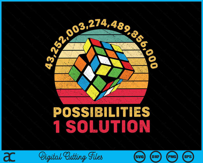 Puzzle Cube One Solution Speed ​​Cubing Retro Math SVG PNG Archivos de corte digital