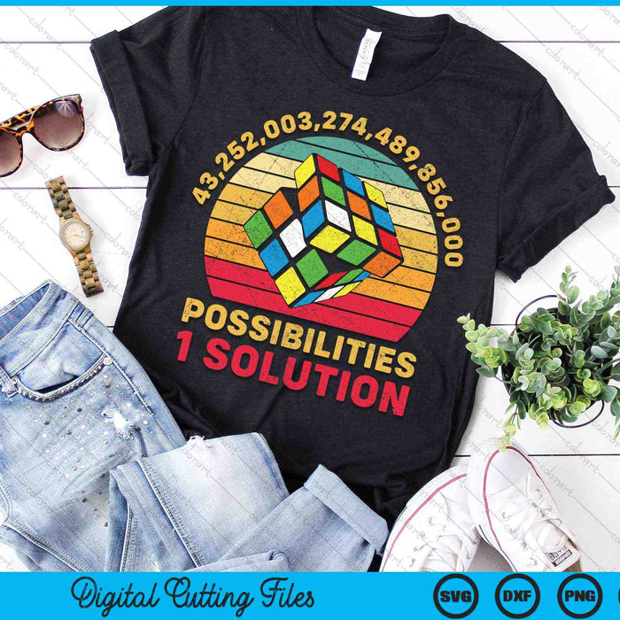 Puzzle Cube One Solution Speed Cubing Retro Math SVG PNG Digital Cutting Files