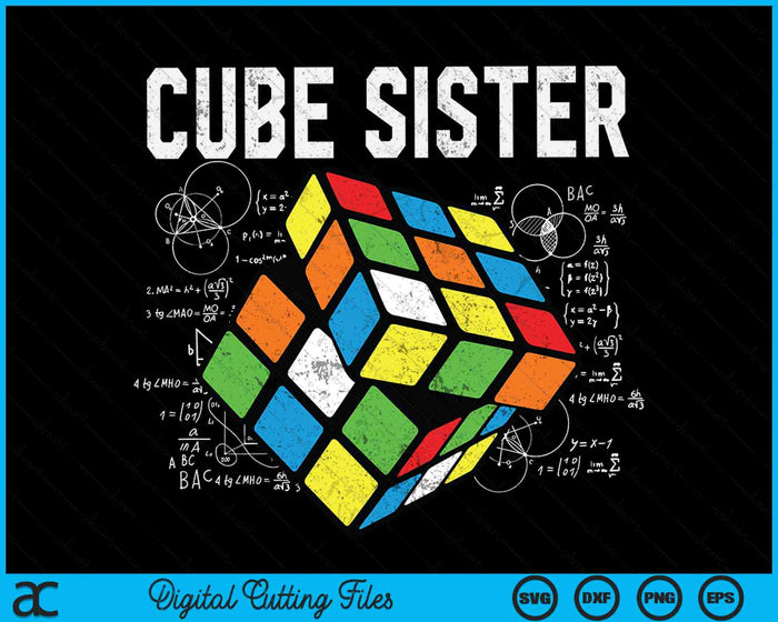 Puzzel Cube Sister Speed ​​Cubing 80's Jeugd Vintage Math SVG PNG digitale snijbestanden