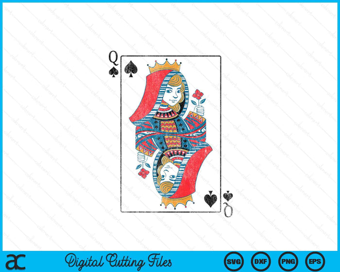 Queen Of Spades Playing Card Costume Poker Distressed SVG PNG Digital Cutting Files