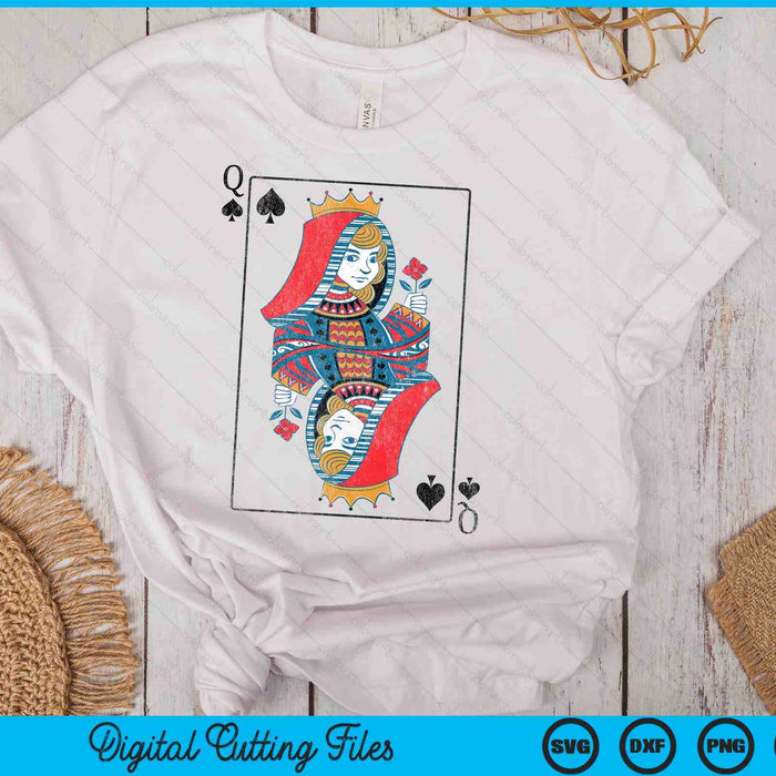 Queen Of Spades Playing Card Costume Poker Distressed SVG PNG Digital Cutting Files