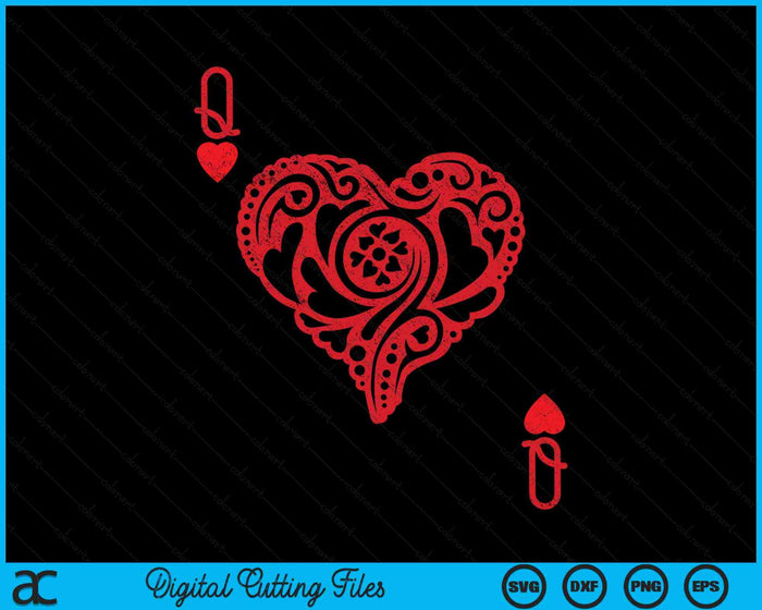 Queen of Hearts Texas Hold'em Poker Playing Card SVG PNG Digital Cutting Files