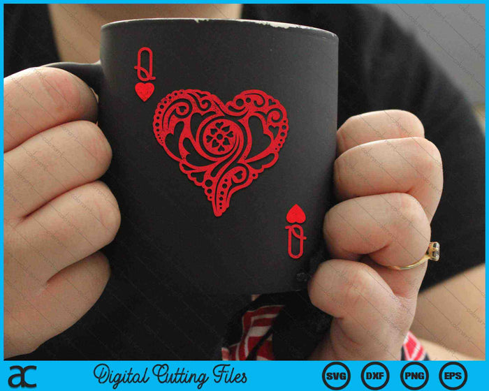 Queen of Hearts Texas Hold'em Poker Playing Card SVG PNG Digital Cutting Files