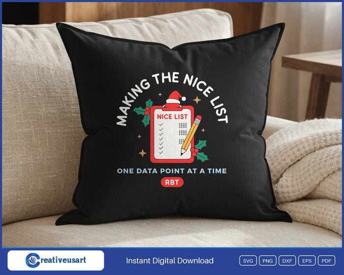 RBT Christmas Making The Nice List design on a black throw pillow