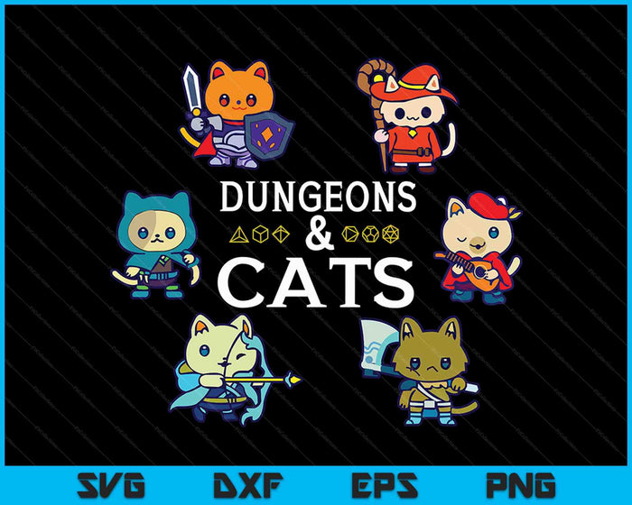 RPG Gamer And Cats D20 Dice Nerdy SVG PNG Digital Cutting Files