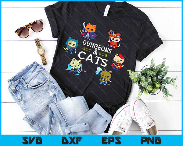 RPG Gamer And Cats D20 Dice Nerdy SVG PNG Digital Cutting Files